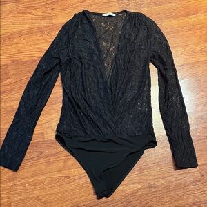 Zara Black Lace Long Sleeve Bodysuit